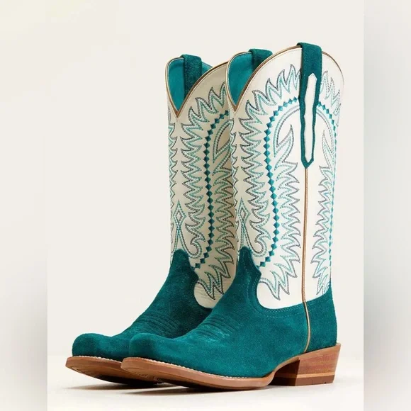 Ariat Derby Monroe Western Boot in Ancient Turquoise Roughout - Picture 4 of 12